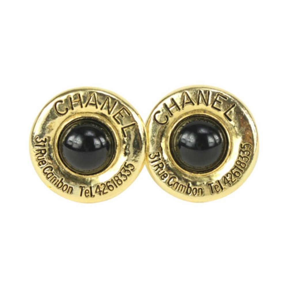 Chanel Gold x Black CC Logo Address Pearl Earrings